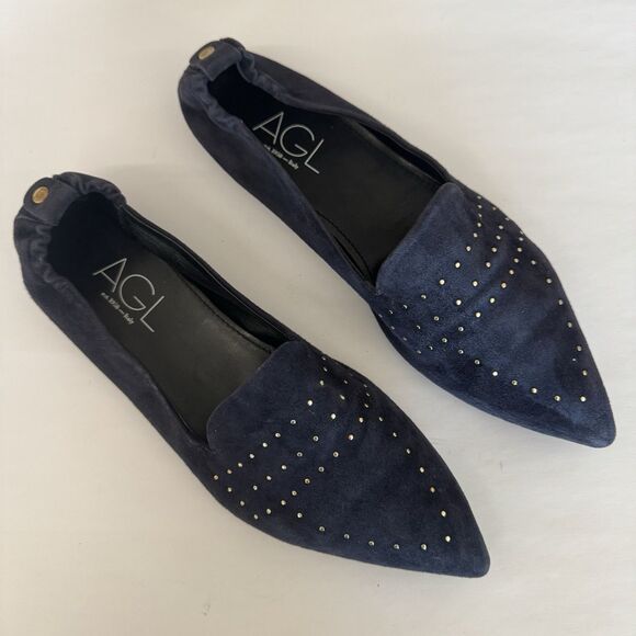 AGL Attilio Giusti Leombruni Navy Blue Suede Moc Loafers Women EU 41 US 10 Stud - Picture 2 of 13